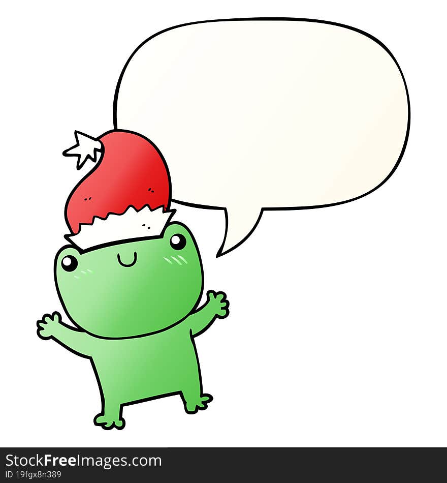 cute cartoon frog wearing christmas hat and speech bubble in smooth gradient style