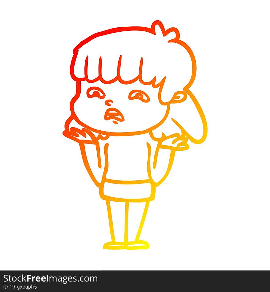 Warm Gradient Line Drawing Cartoon Worried Woman