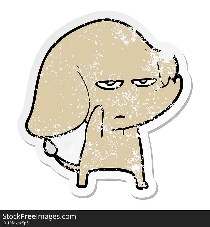 distressed sticker of a annoyed cartoon elephant