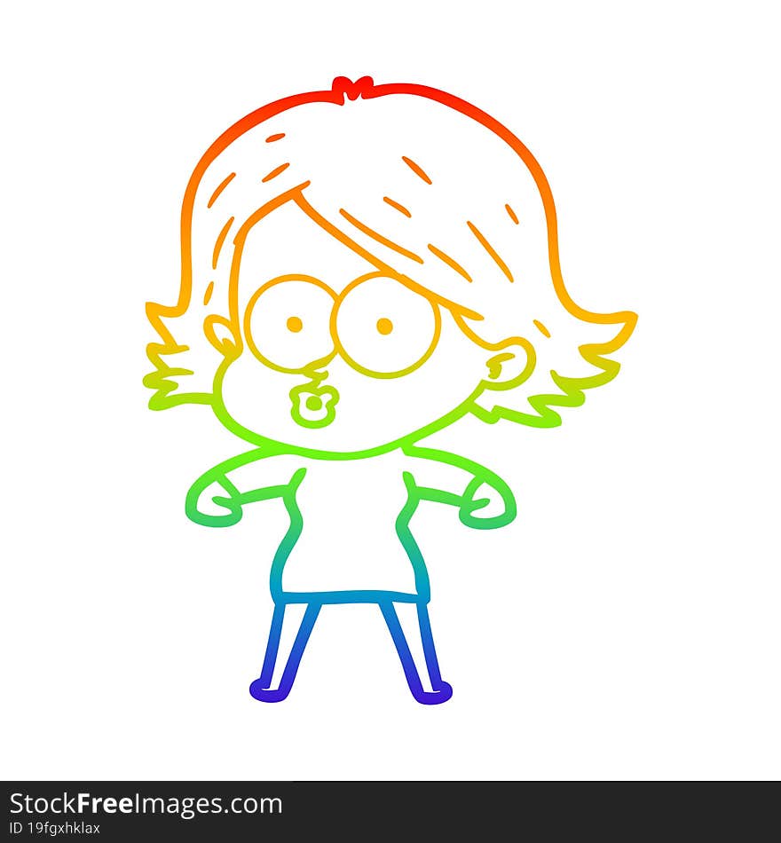 rainbow gradient line drawing of a cartoon girl pouting