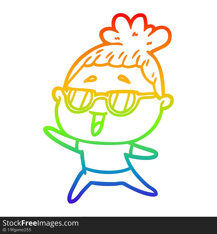 Rainbow Gradient Line Drawing Cartoon Happy Woman Wearing Spectacles