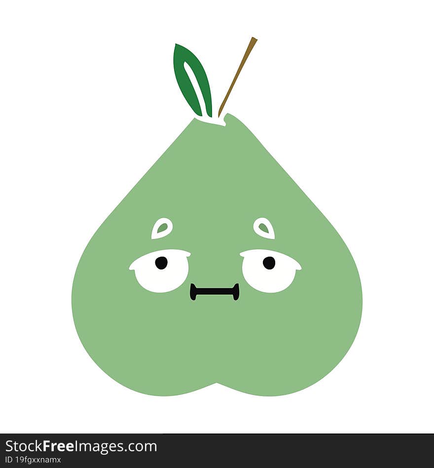 flat color retro cartoon of a green pear