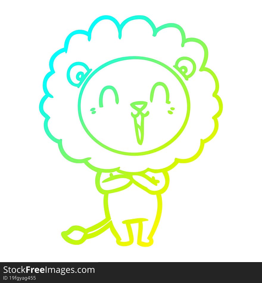 cold gradient line drawing laughing lion cartoon