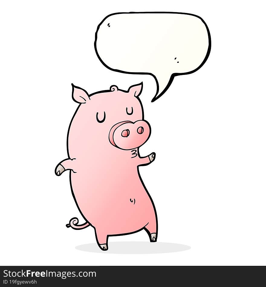 funny cartoon pig with speech bubble