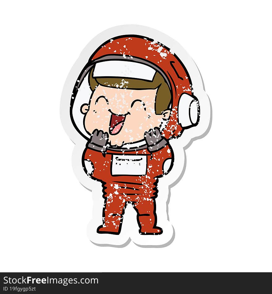 Distressed Sticker Of A Happy Cartoon Astronaut