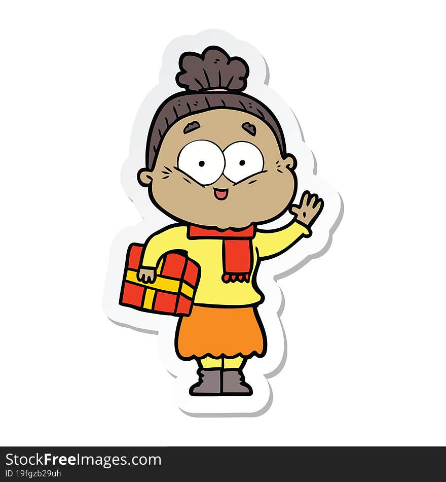 sticker of a cartoon happy old woman