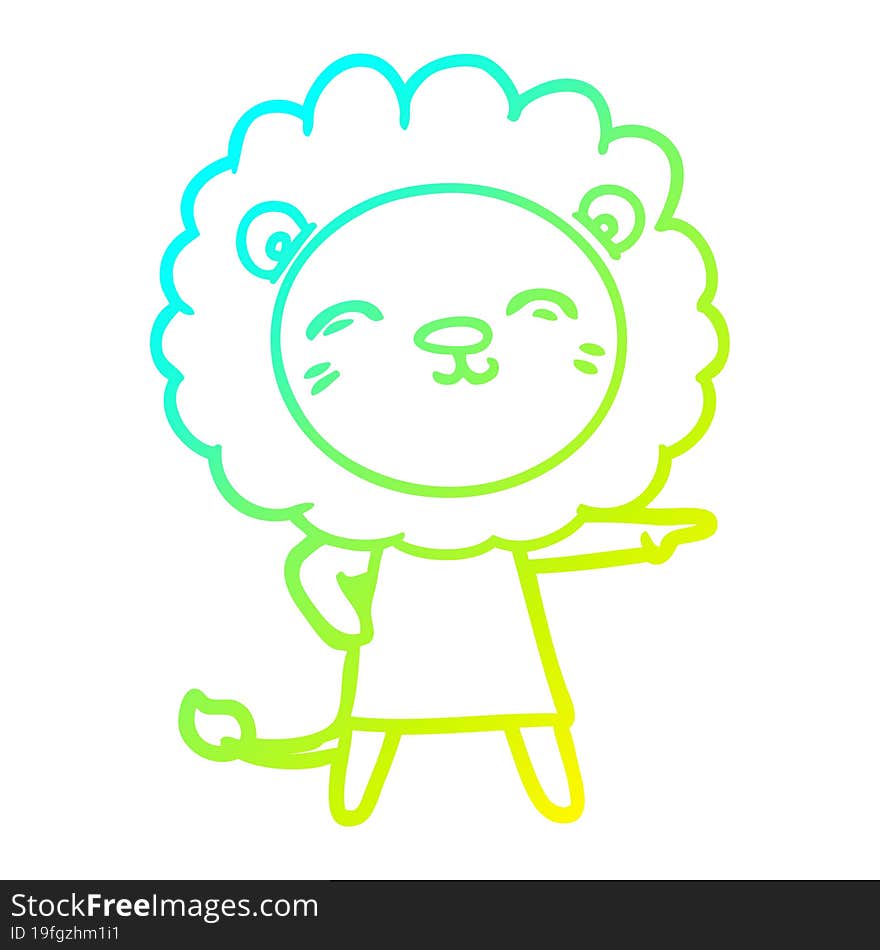 cold gradient line drawing of a cartoon lion