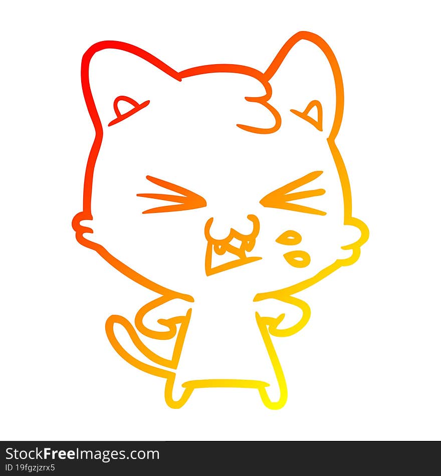 warm gradient line drawing cartoon cat hissing