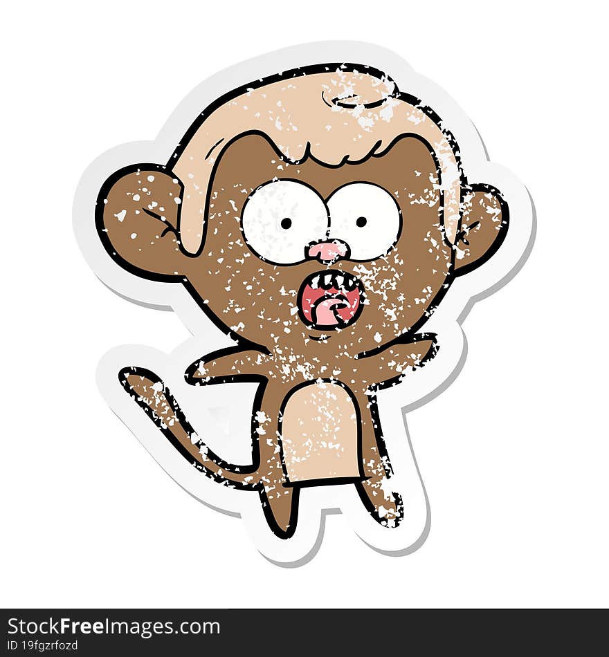 distressed sticker of a cartoon shocked monkey