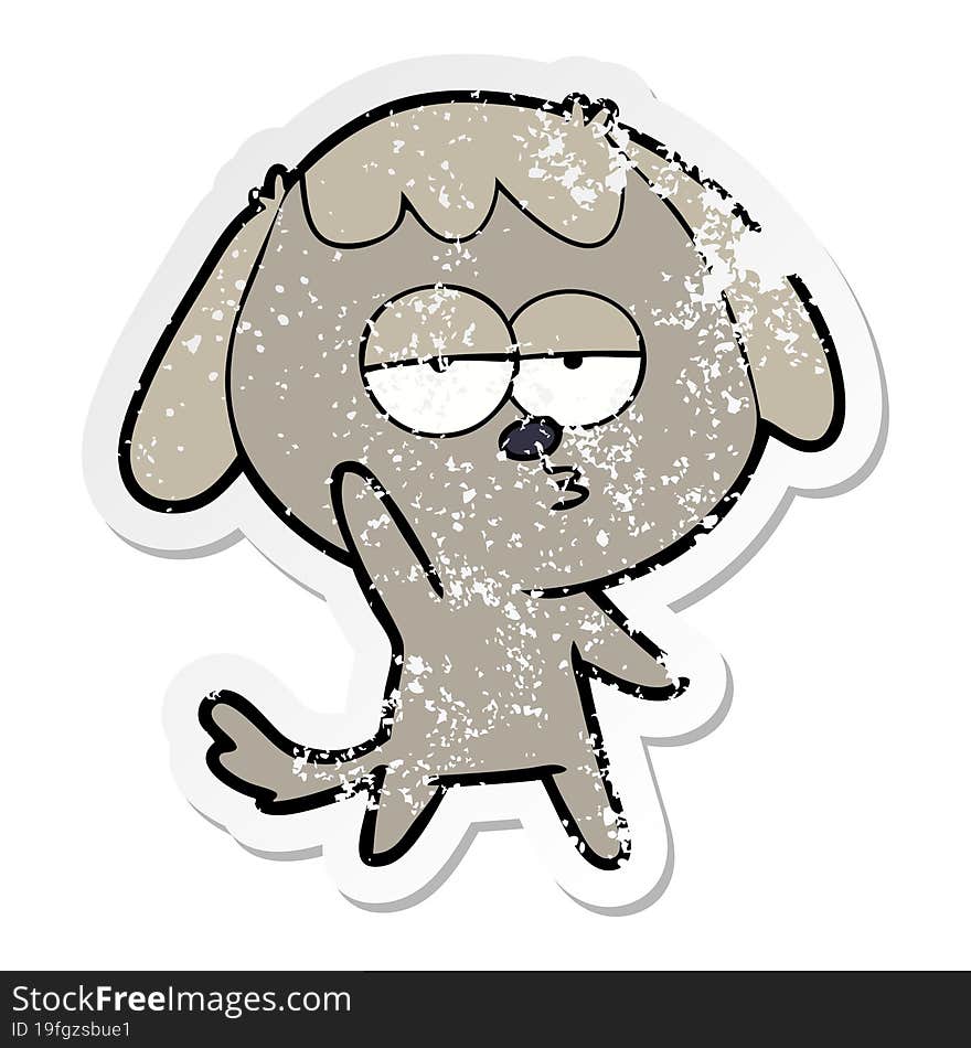 distressed sticker of a cartoon bored dog