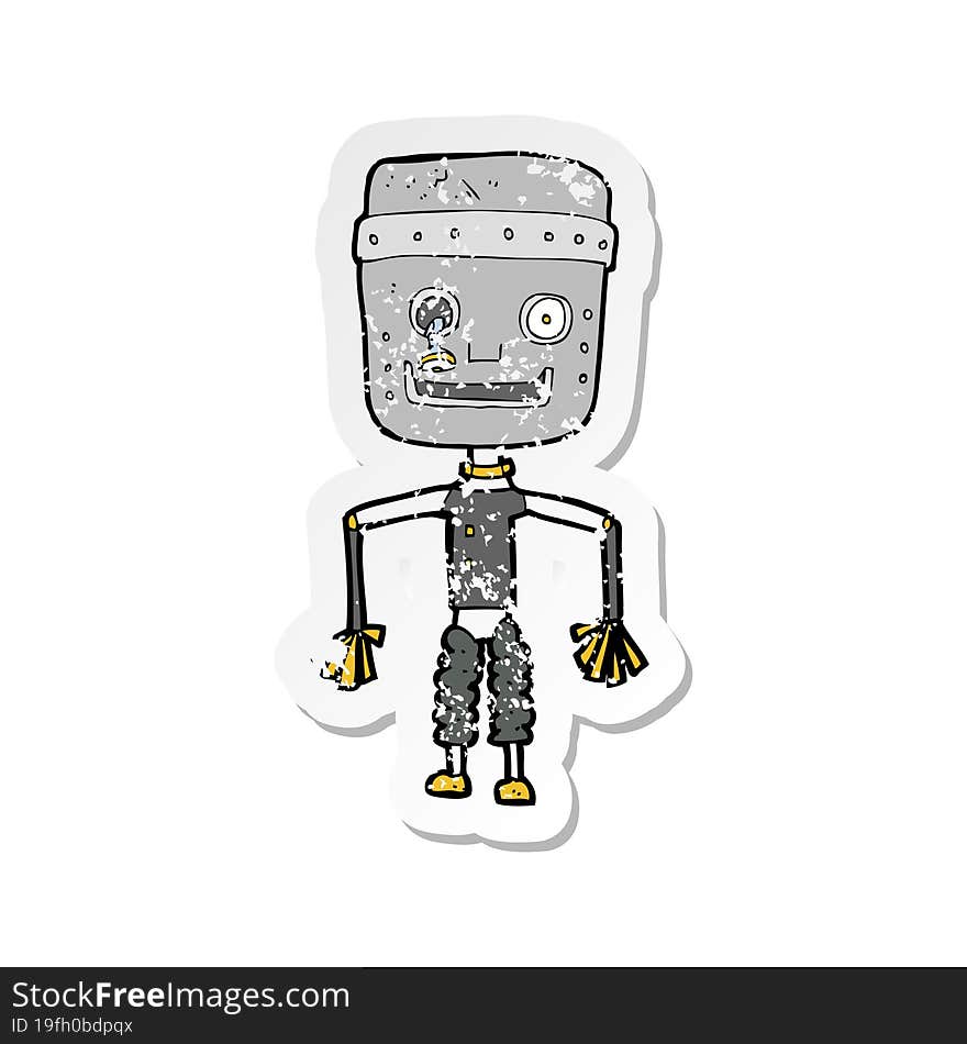 retro distressed sticker of a cartoon old robot