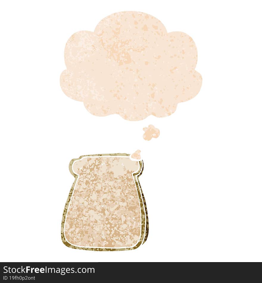 cartoon slice of bread and thought bubble in retro textured style