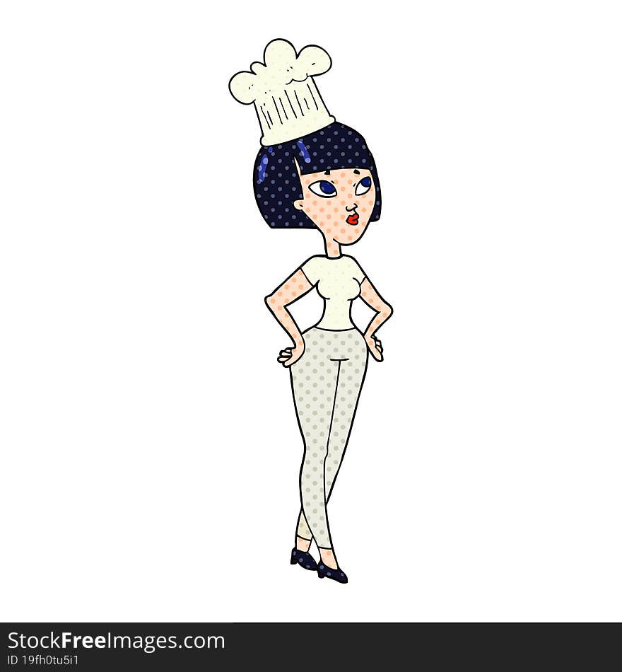 freehand drawn cartoon female chef. freehand drawn cartoon female chef