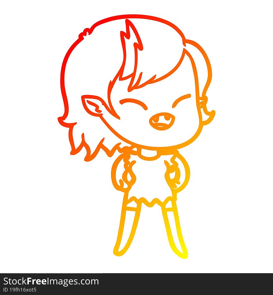 warm gradient line drawing of a cartoon laughing vampire girl