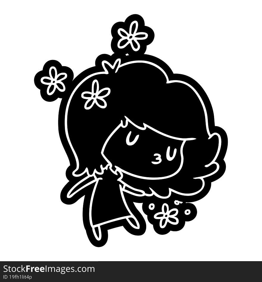 cartoon icon of a cute kawaii girl