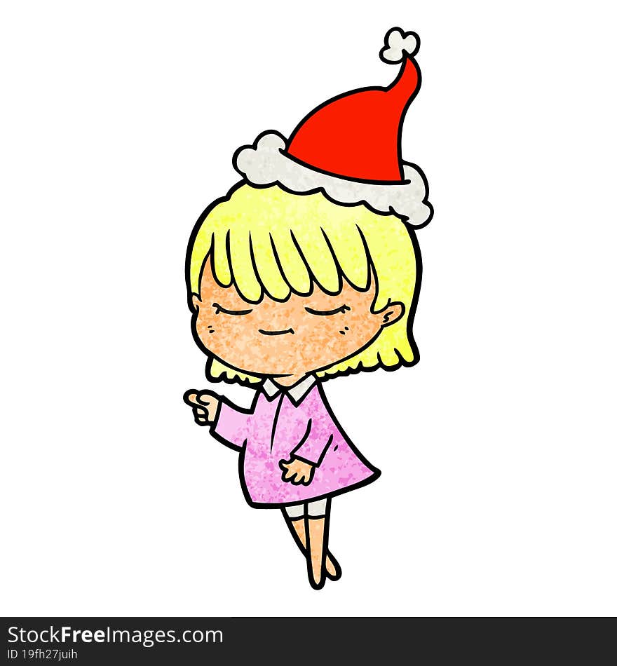 textured cartoon of a woman wearing santa hat