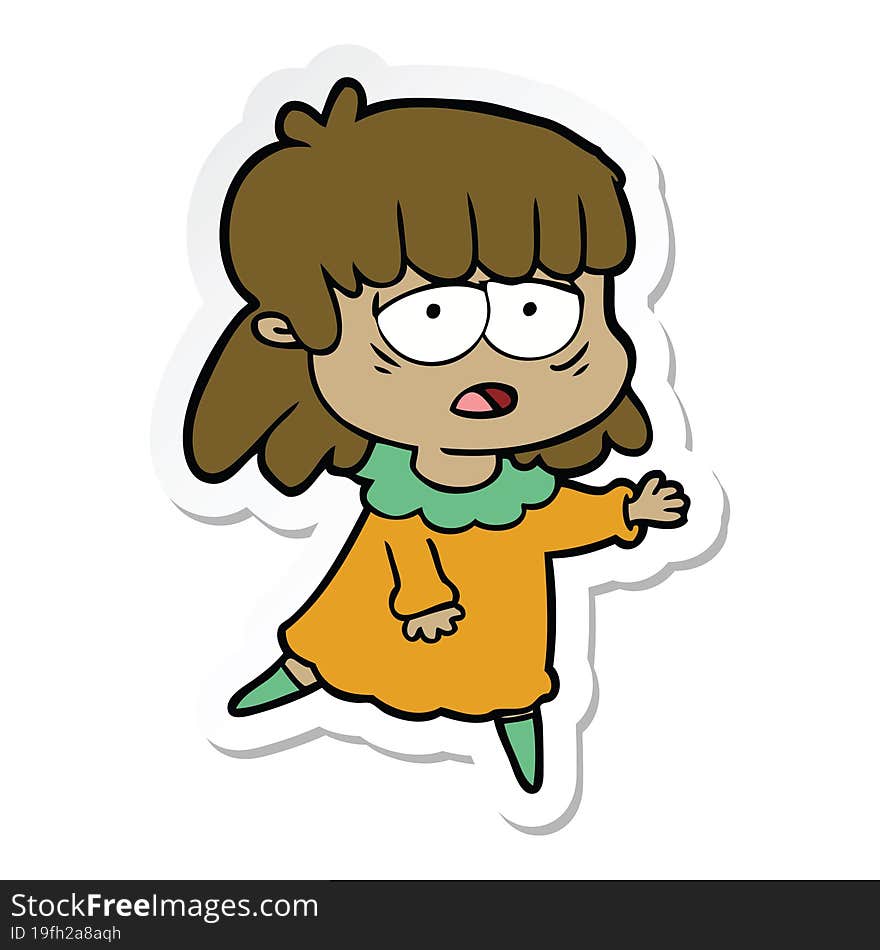 sticker of a cartoon tired woman