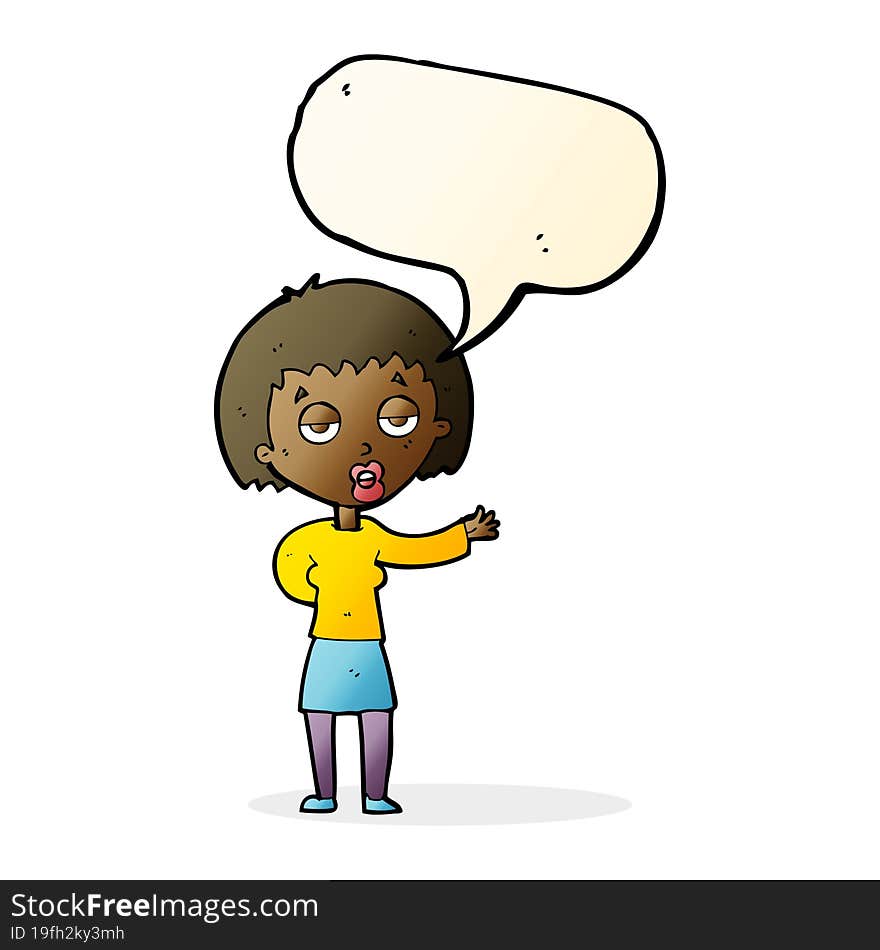 cartoon bored woman with speech bubble