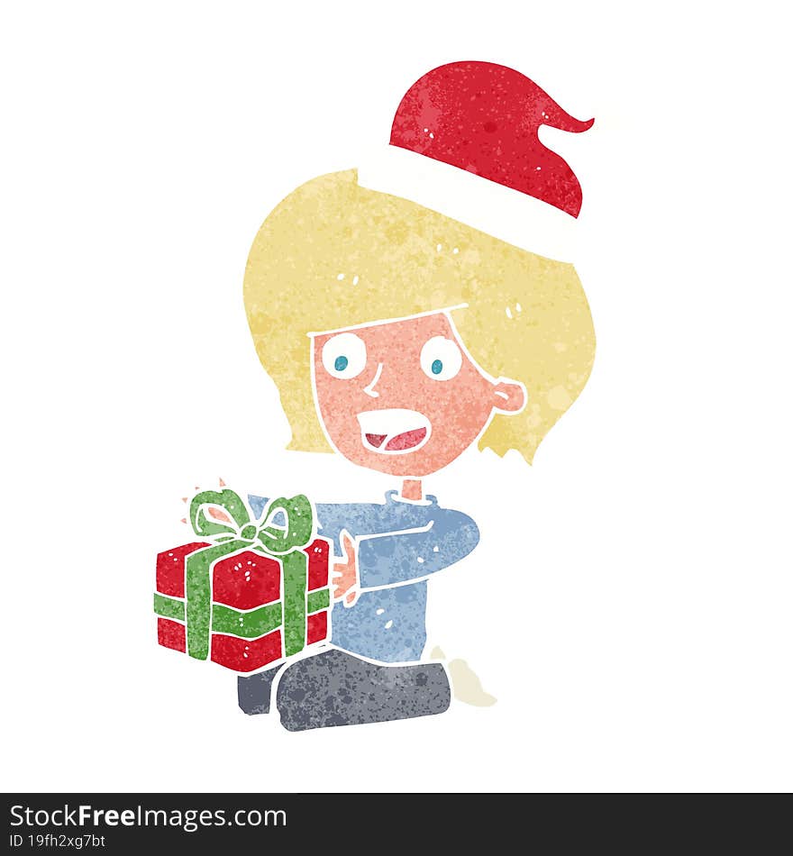 cartoon woman opening presents