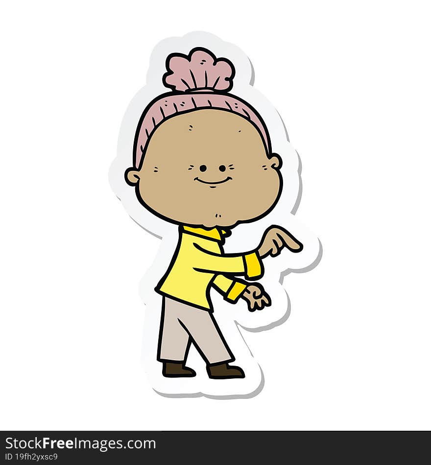 sticker of a cartoon happy old woman