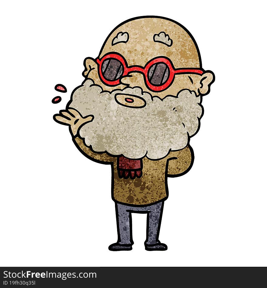 cartoon curious man with beard and sunglasses. cartoon curious man with beard and sunglasses