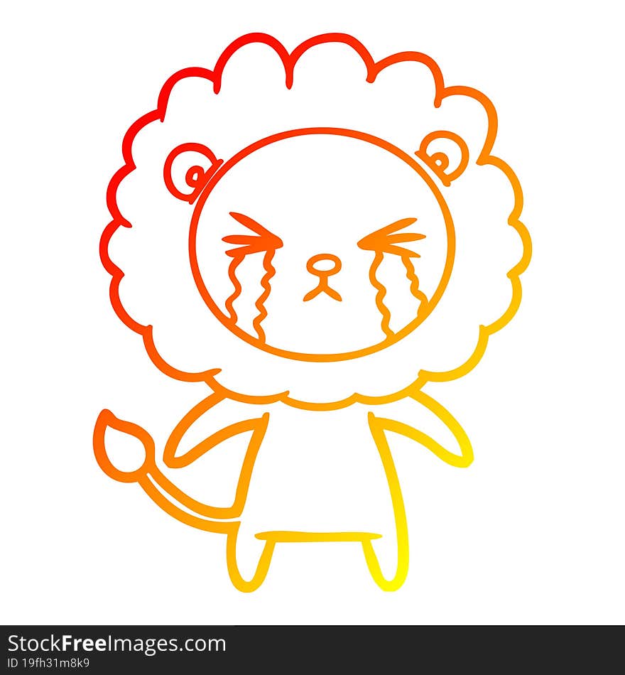 warm gradient line drawing cartoon crying lion