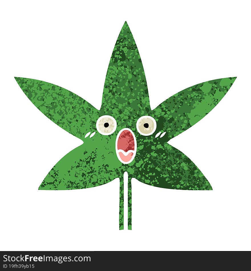 Retro Illustration Style Cartoon Marijuana Leaf