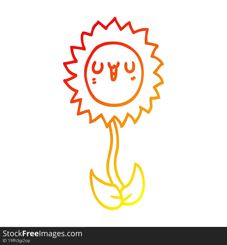 warm gradient line drawing of a cartoon flower