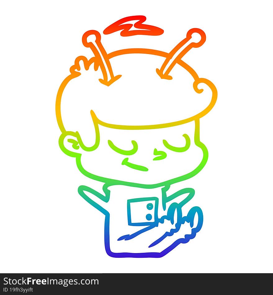 rainbow gradient line drawing friendly cartoon spaceman