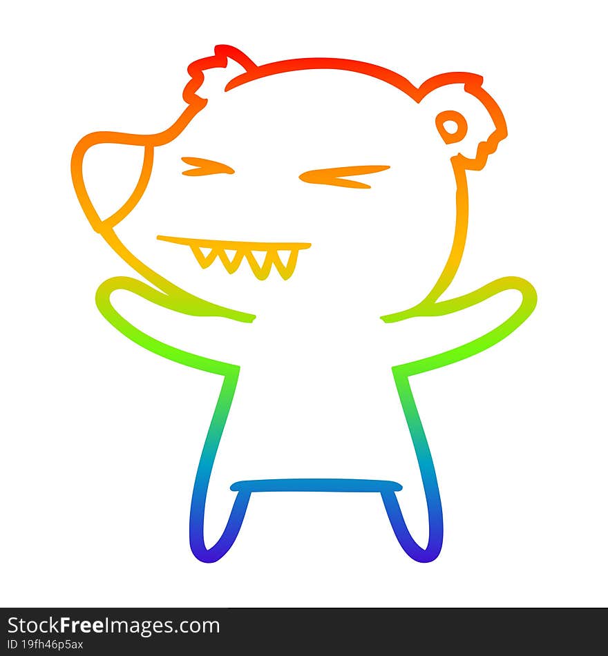 rainbow gradient line drawing angry polar bear cartoon