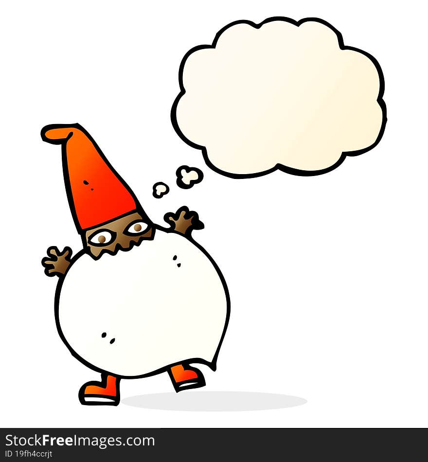 cartoon tiny santa with thought bubble