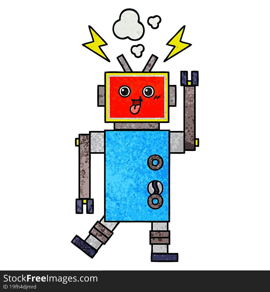 Retro Grunge Texture Cartoon Crazed Robot