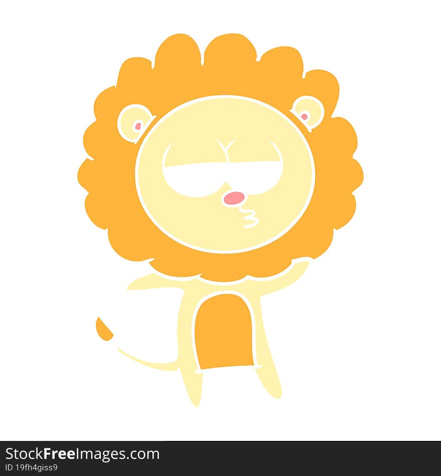 Flat Color Style Cartoon Bored Lion