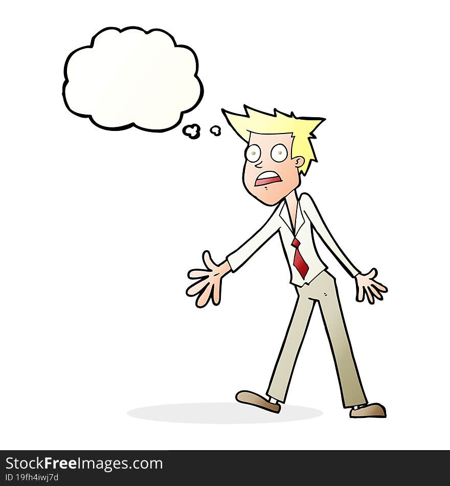 Cartoon Stressed Man With Thought Bubble