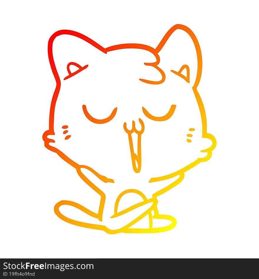 warm gradient line drawing cartoon cat singing