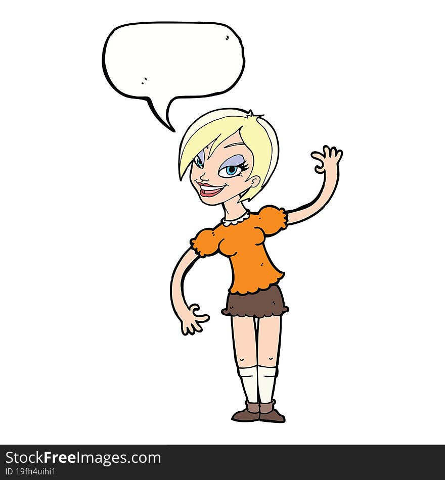 Cartoon Girl Waving With Speech Bubble