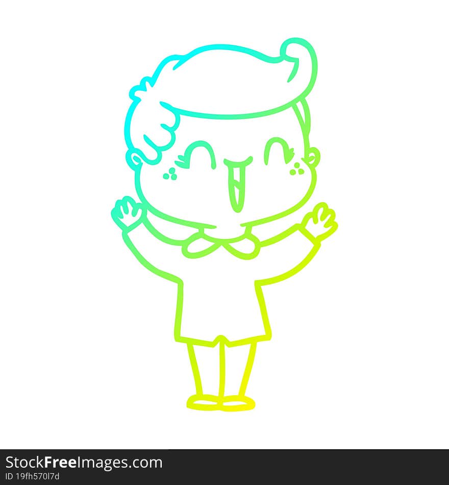 cold gradient line drawing of a cartoon laughing boy