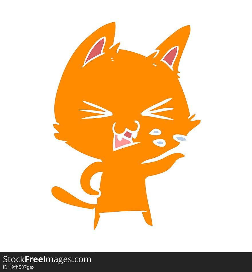 flat color style cartoon cat hissing