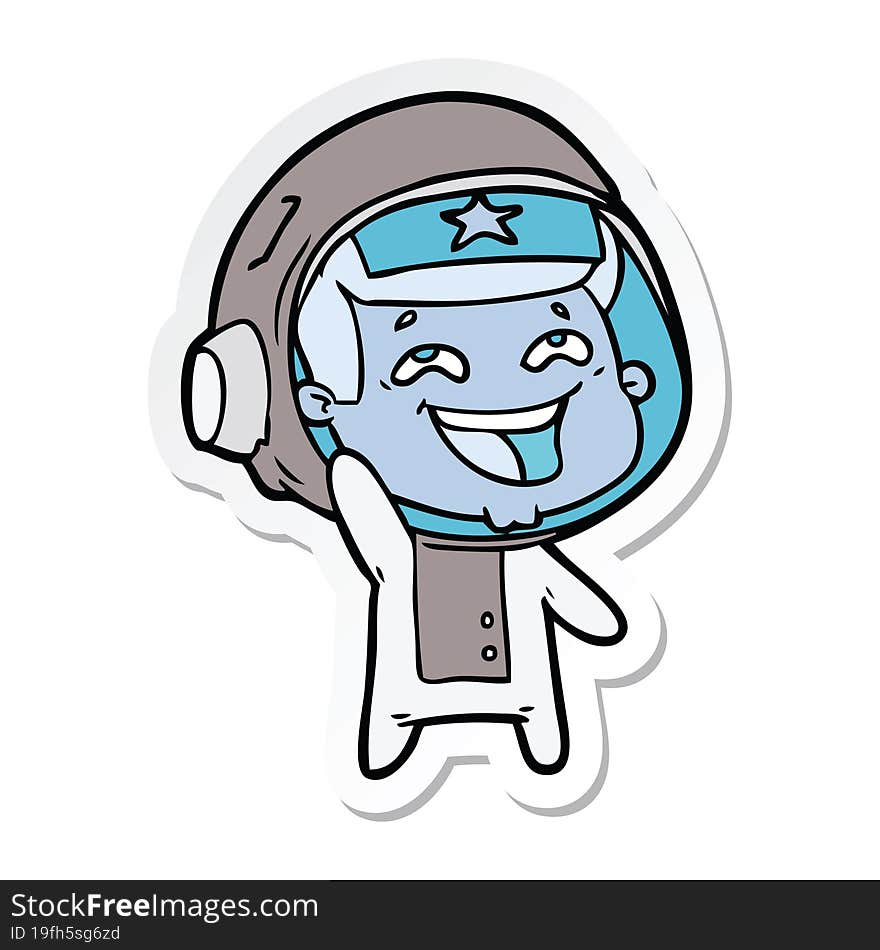 sticker of a cartoon laughing astronaut