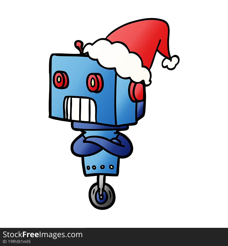 gradient cartoon of a robot wearing santa hat