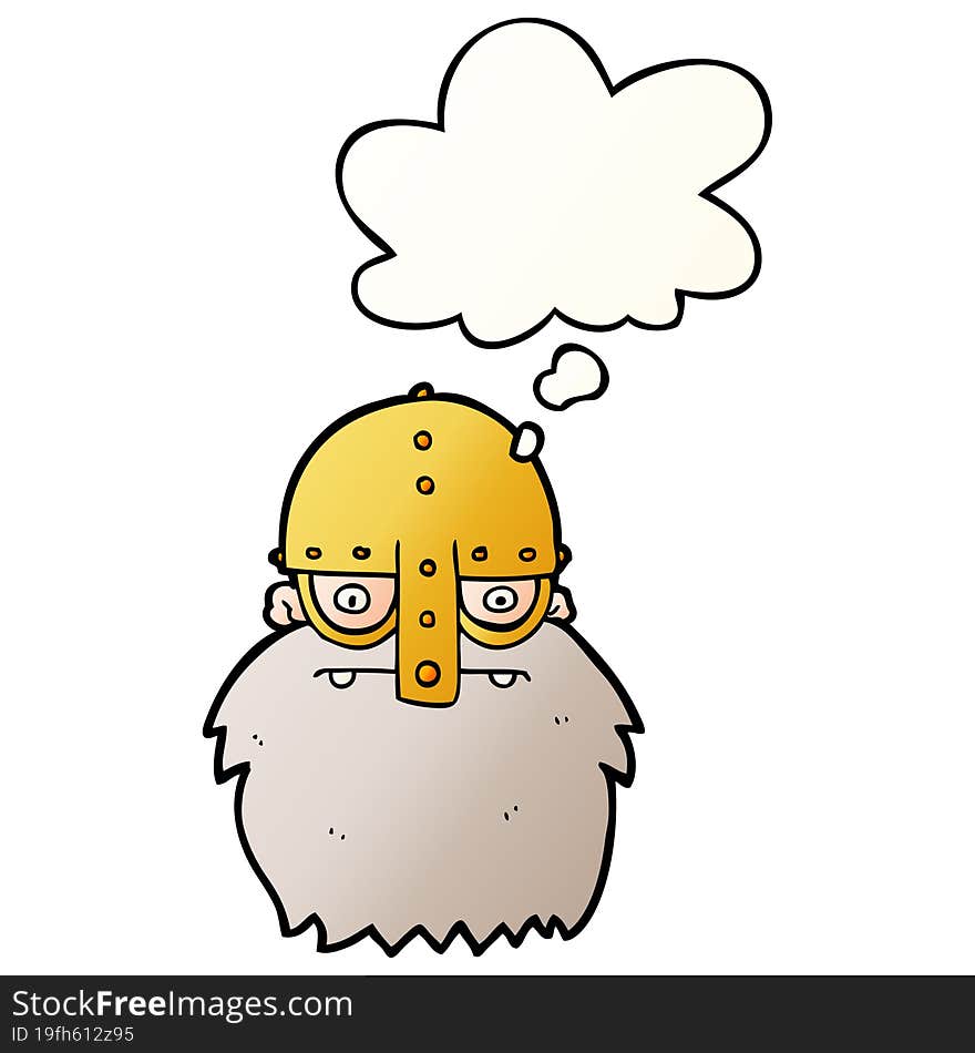 cartoon viking face with thought bubble in smooth gradient style