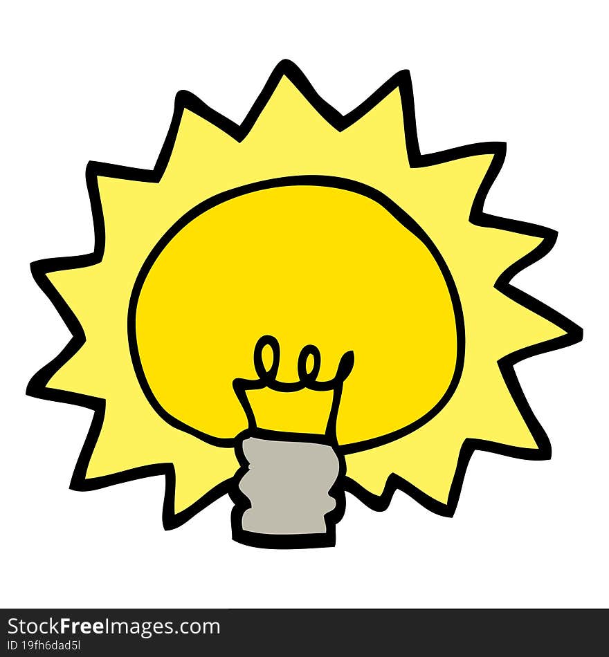 hand drawn doodle style cartoon shining light bulb