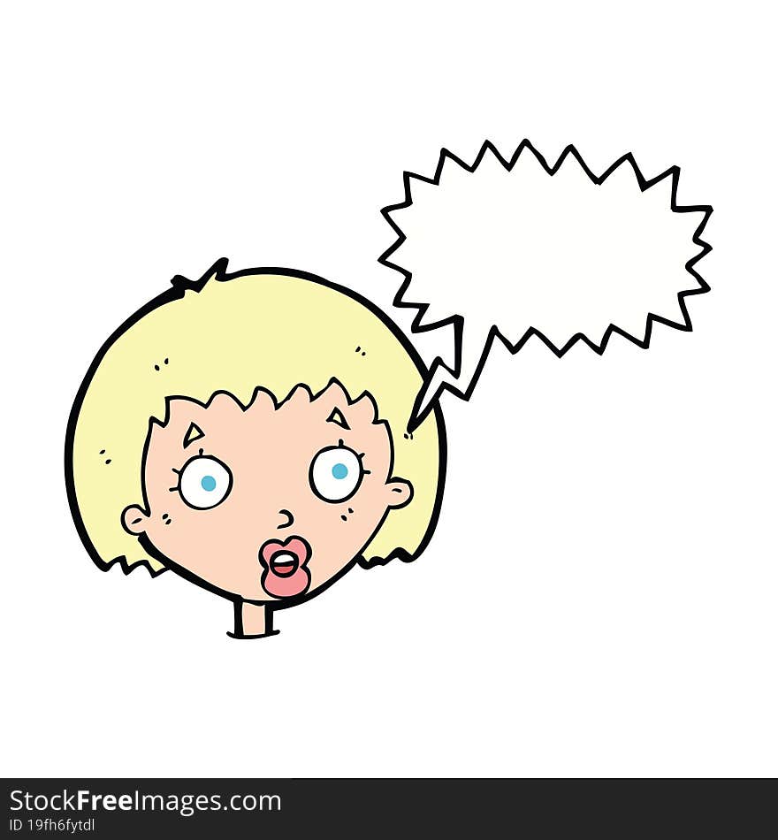 cartoon surprised female face with speech bubble