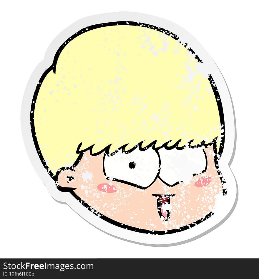 distressed sticker of a cartoon happy boy