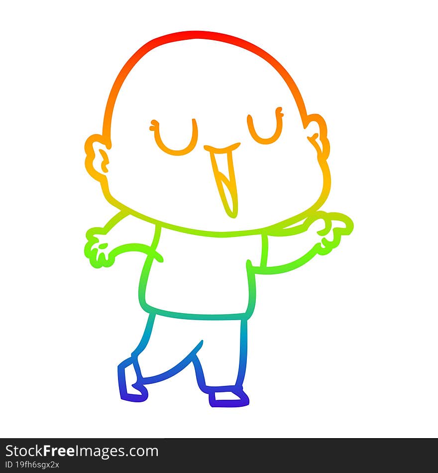 Rainbow Gradient Line Drawing Happy Cartoon Bald Man