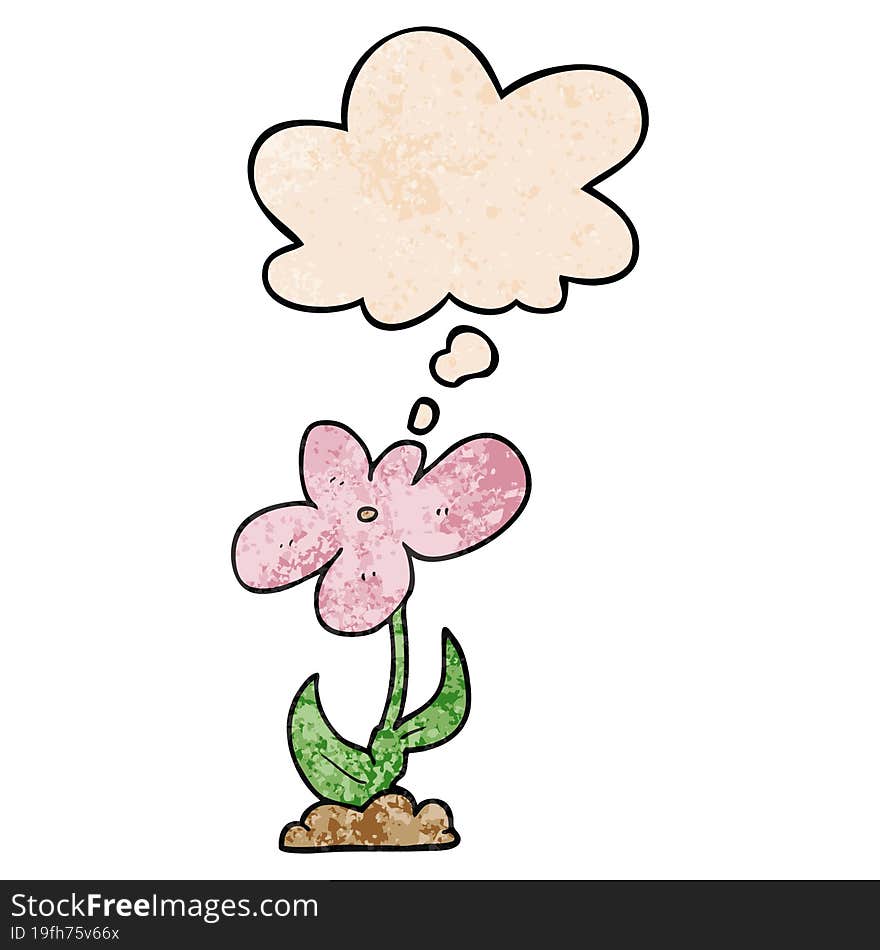 cartoon flower and thought bubble in grunge texture pattern style