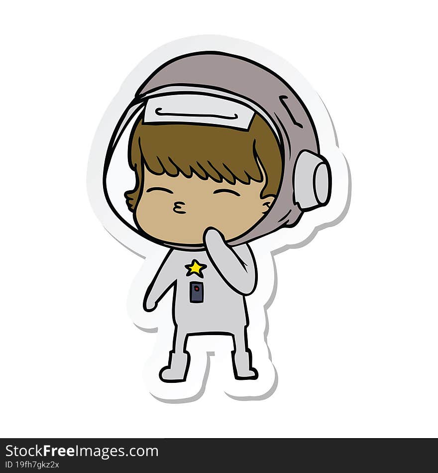 sticker of a cartoon curious astronaut