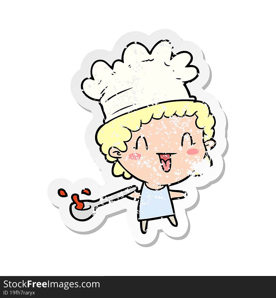 distressed sticker of a cartoon chef