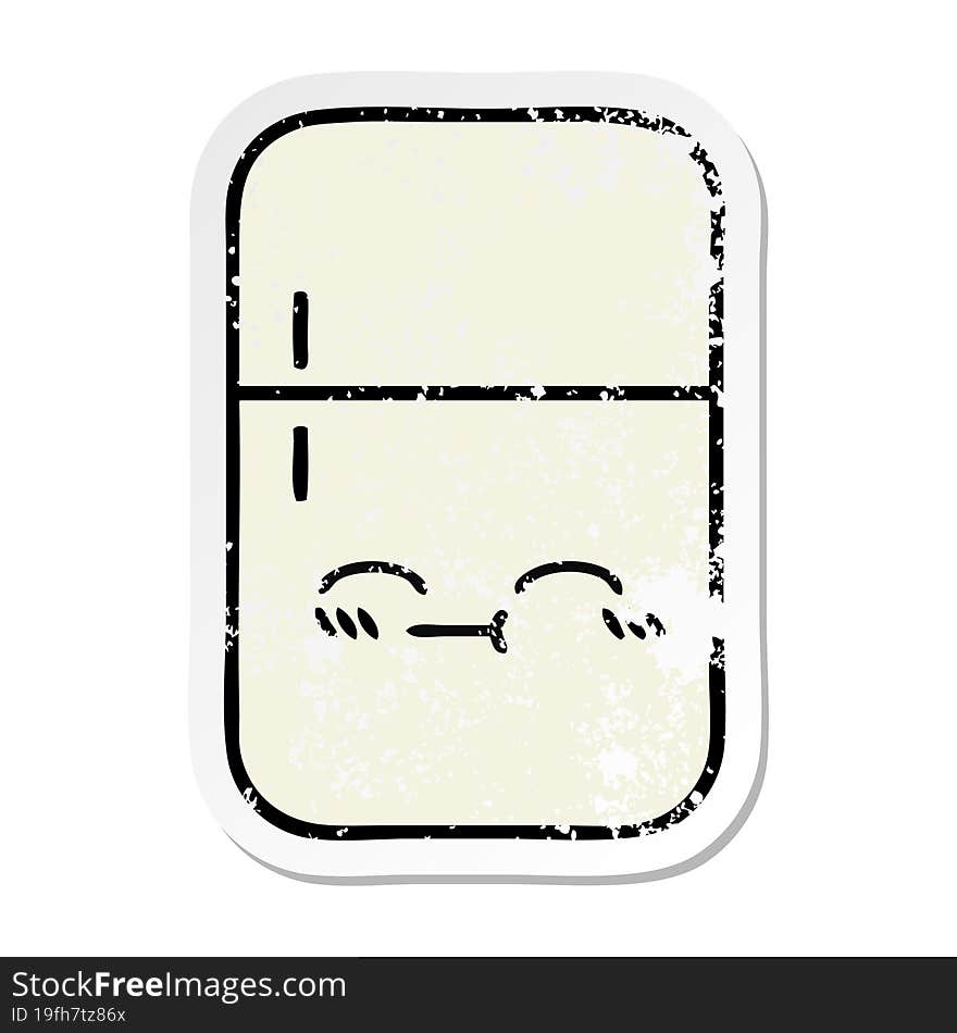 distressed sticker of a cute cartoon fridge freezer