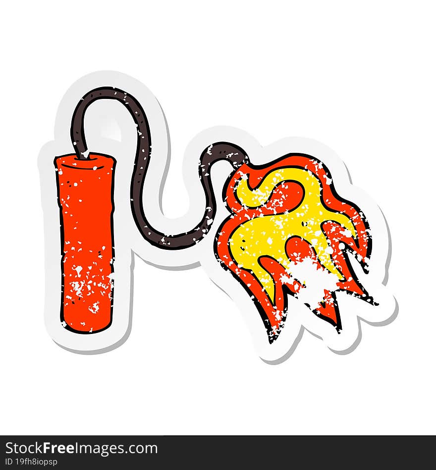 retro distressed sticker of a cartoon dynamite burning